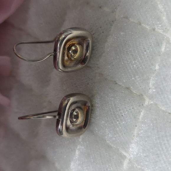 Silpada Retired Sterling Silver Square Brass Dot Earrings - Picture 3 of 3